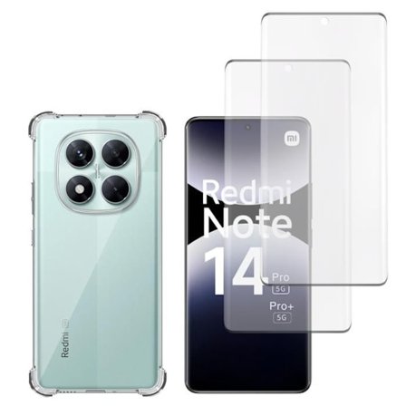 Iskunkestävä kuoret - Phonillicco - Xiaomi Redmi Note 14 PRO 5G - Pehmeä - Läpinäkyvä - 2 Kovaa Lasiä