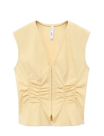 Mango | Gathered Cotton Blouse | S