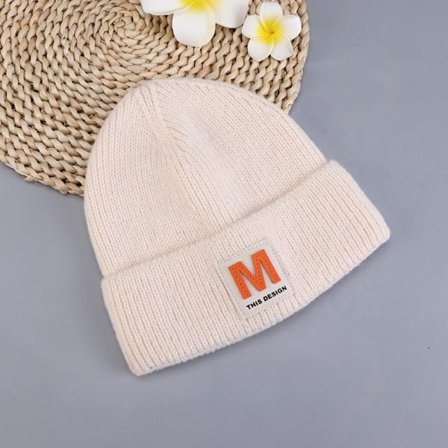 Letter Strikket Lue Pullover Lue BEIGE