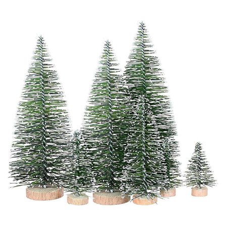 25 stk. Miniature Kunstige Juletræer i 5 Størrelser, med Træbund til Dekoration DIY Fest Dekoration