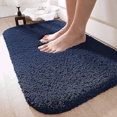 Badmatta 50 x 80 cm, halkfri absorberande badrumsmatta, badrumsmatta, maskintvättbar mikrofiber för badrum (blå)