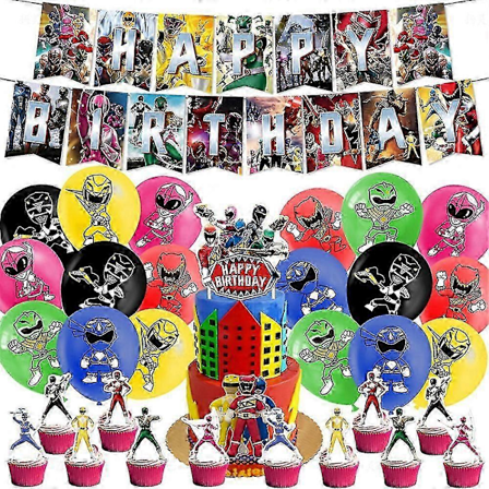 Power Rangers Tema Børne Fødselsdagsfest Dekoration Sæt, Inkluderer Banner, Kage Cupcake Toppers, Ballonsæt, Drenge Piger Festartikler -NMAOV