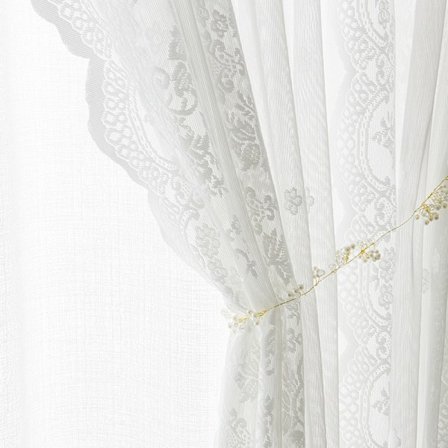 Elfenbensfärgade spetsgardiner - Vintage Blommönster Broderade Tunna Spetsgardiner, Sekretessvågade Fönstergardinspaneler, 140x100cm, 2 Paneler