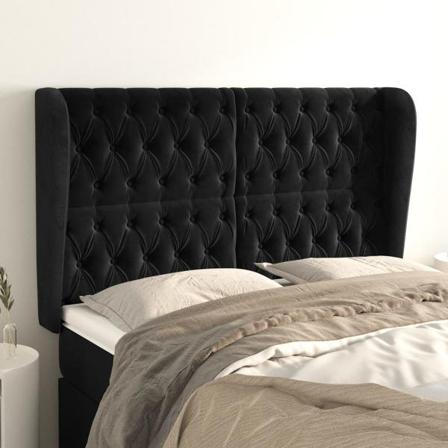 Vidaxl Huvudgavel Med Kanter Svart 163x23x118/128 Cm Sammet Svart