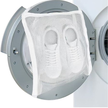 1 pakke, hvit, 40 cm x 40 cm, tørkepose for joggesko, skonett for tørketrommeldør med elastiske stropper, vaskepose for joggesko