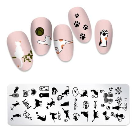 Rektangulære negleplader til neglekunst med katteskabelonbillede - Neglekunstværktøjer til DIY-negledekoration