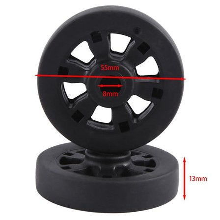 Sæt med 2 Kørelhjul til Kuffert, 55x13mm, Udskiftningshjul til Kuffert, PU-Hjul med Drejelig Beslag, Reparationskit til Kuffert