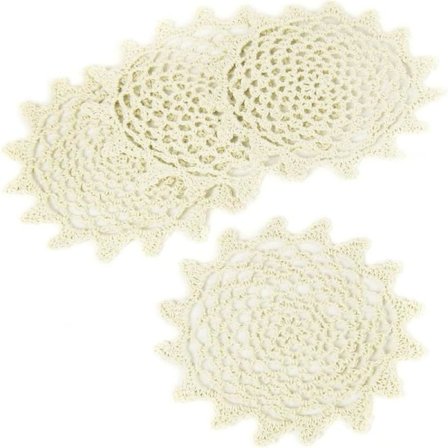 Hæklede bomuldsdækkeservietter i blonde, 4-pak, beige, net, ca. 12-14 cm runde