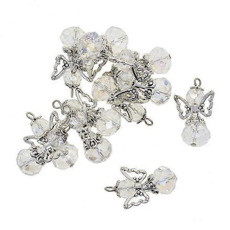 2x12 Stykker Tibetansk Sølv Engel Anheng Perler Transparent Glassanheng