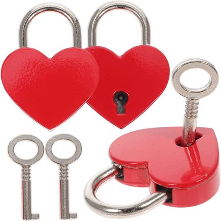 3 Set Love-hänglås - Röd, Mini Hjärtformad Love-hänglås, Zink