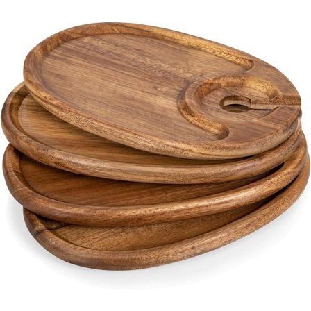 4-delat ovalt serveringsbräda i akaciaträ – med glashållare, mini charkbrickor för vin- och ostkvällar
