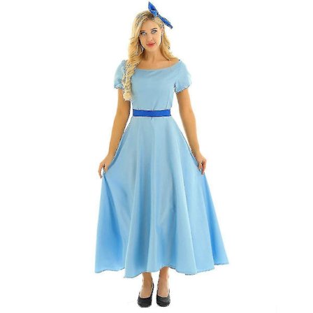 Halloween Wendy Cosplay Kostyme Kvinner Korte Puffermer Prinsesse Fancy Kjole Karneval Party Maxi Kjole Med Hodeplagg-e