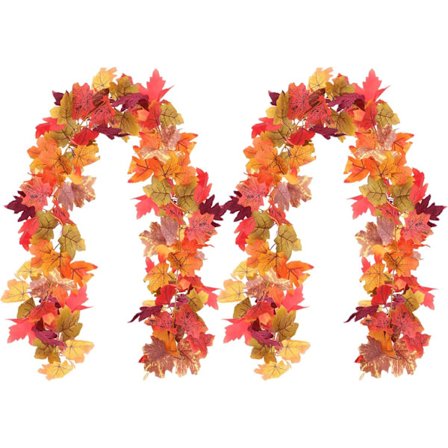 2025 Senaste Modell 2-pack] 175 cm Lönnlövgirlang, Höstgirlang för Spiselkrans, Höstdekorationer för Hemmet, Höstlövgirlang, Inomhus/Utomhus