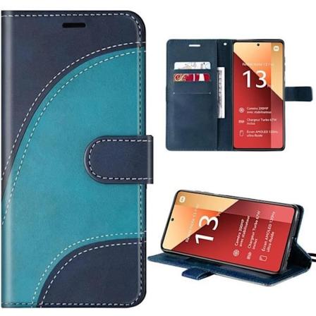 Etui til Xiaomi Redmi Note 13 Pro 4G (ikke til 5G), blå lædereffekt med kortholder og stativ, bølgemønster