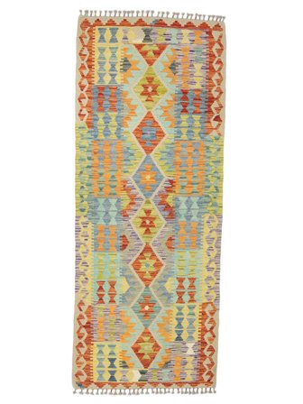 Orientalischer Kelim Afghan Old Stil Teppich 84X205 Läufer Orange/Grün Wolle, Afghanistan