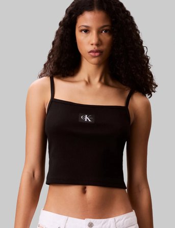 Calvin Klein Jeans A- Woven Label Rib Cami - Black - XS