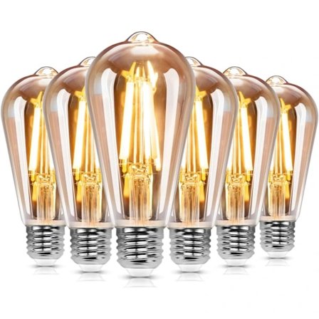ST64 LED-lamper - Edison Vintage E27 8W - Varmt lys 2200K - Ikke dimbar, 6-pakning