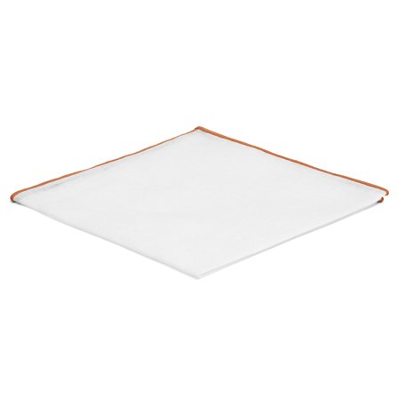 Biała poszetka z pomarańczowymi krawędziami dla mężczyzn - Jednokolorowe poszetki