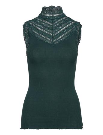 Silk Top W/ Lace Green Rosemunde