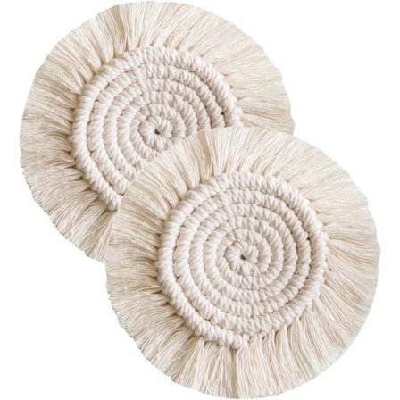 Bohemisk stil Pompom 2-delad bomullsunderlägg för kaffekopp