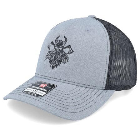 Vikings - Grå trucker Caps - Bearded Skull Axe 112fp Split Heather Grey/Black Trucker @ Hatstore