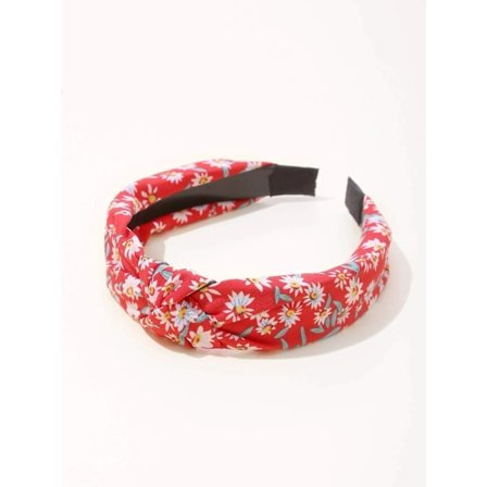Handgjord Tygkläd diadem med knyt (1 röd blommig)