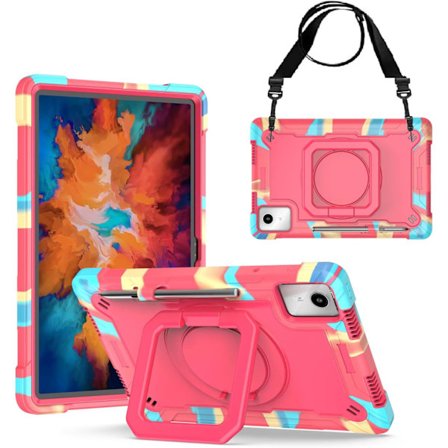 Kotelo Lenovo Tab M11 11 2024 TB330FU -mallille, pyörivä jalusta, suojakotelo, ruusunpunainen