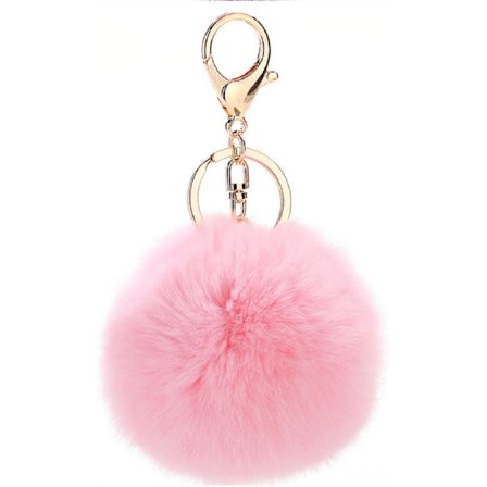 Hiuspompom-avaimenperä, pehmeä koskettaa - vaaleanpunainen
