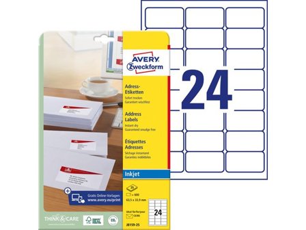 AVERY Etikett QuickDry 63,5x33,9 600/fp - Lyreco - Emballage och lagerutrustning - Etiketter och godsmärkning - Adressetiketter