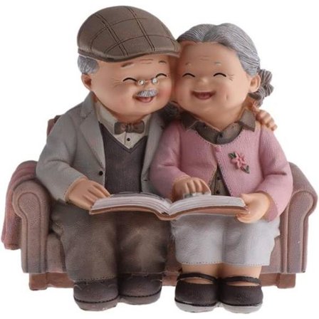 Søte eldre par figurer borddekorasjon, gaveidé til bestefar/bestemor,