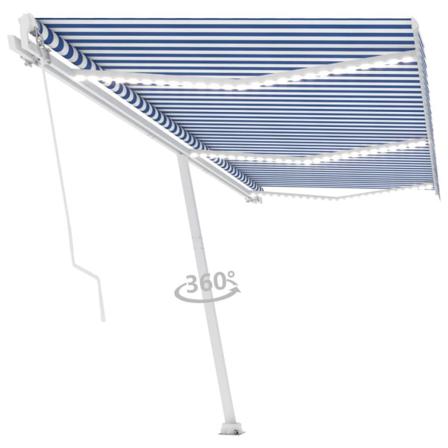 Vidaxl Markis Manuellt Infällbar Med Led 600x350 Cm Blå Och Vit Blå