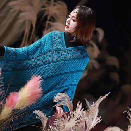 Mongolisk Poncho Twill Stripe Tofs Sjal PÅFÅGEL BLÅ