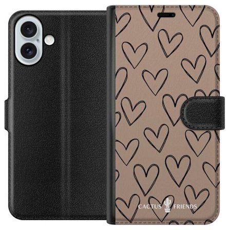 Yhteensopiva Lompakkokotelo Apple Apple iPhone 16 Plus Cactus and Friends - Earthy Sketch Hearts