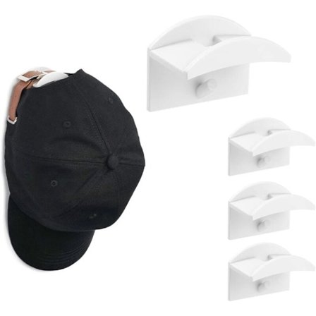 Krok for caps, veggmontering, 4-pakning selvklebende veggmonterte krok for baseballcaps, skjerf, håndvesker