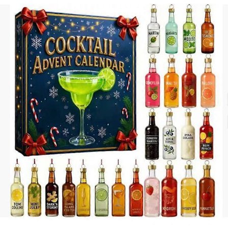 2025 Cocktail Adventskalender, 24 dagers nedtellingskalender for cocktailer, 2D akryl flat juletre dekorasjon ferie vin whisky adventskalendere