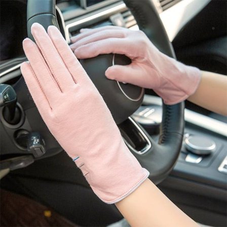 Sommar tunna fullfinger solskyddshandskar, korta damhandskar i ren bomull, UV-resistenta, solskydd för bilkörning