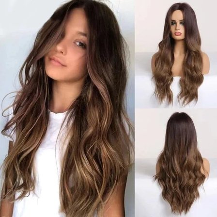 Lang brun paryk syntetisk bølget paryk til kvinder, hverdagsfrisure