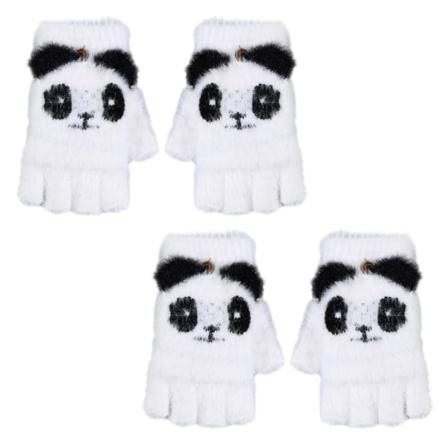 2 stk panda halvfinger klaff ullvotter halvfinger klaff