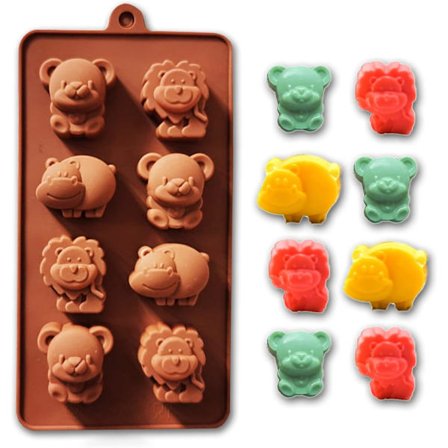 Silikon Sjokoladeformer Flere Dyr Former Løve Flodhest Bjørn - 8 Hull Non-stick Gjenbrukbar Silikonform