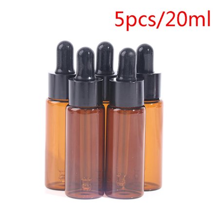 5 stk. 5/10/15/20 ml Dråpeflaske Tomme Amberflasker Glasspipette for Eteriske Oljer Lab Reagens E Væske