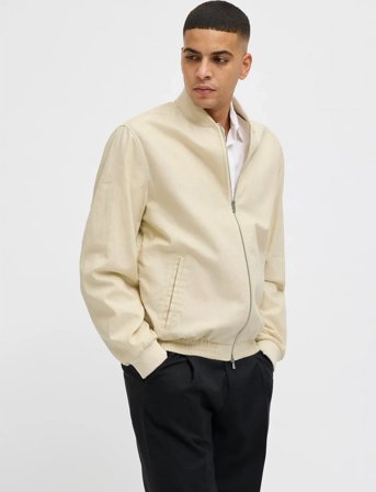 Jack & Jones Jprblaleister Linen Blend Bomber Jkt Ln - Cream - XXL