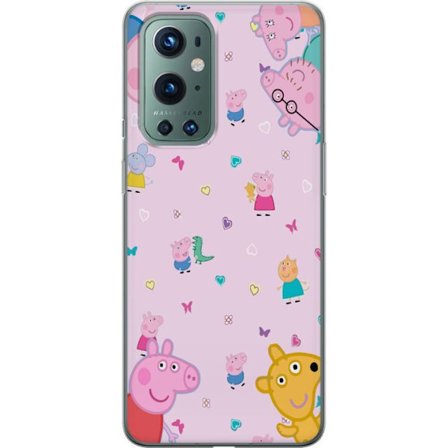 Kompatibel Mobilcover til OnePlus 9 Pro Peppa Gris med en baby i armene, morgris motiv i farverig og blød børneillustration med hjerter