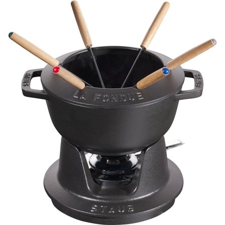 Staub Fondue Sett 18 cm Svart med Blank Innside' - 'Svart med glatt innvendig