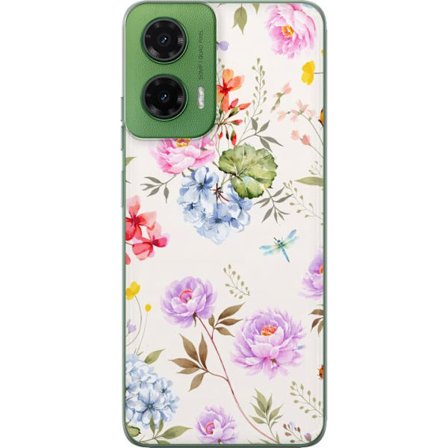 Kompatibelt Mobildeksel til Motorola Motorola Moto G35 Blomstrete mønster med håndmalte blomster, sommerfugler og insekter i romantisk skandinavisk
