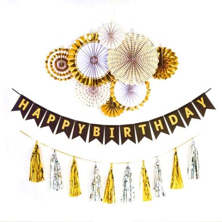 Födelsedagskit tasselgilang, Happy birthday Girland, solfjädrar