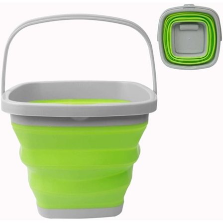 Hopfällbar hink, 10L hopfällbar silikonvattenhink, bärbar för camping, fiske, resor, biltvätt (grön fyrkant)
