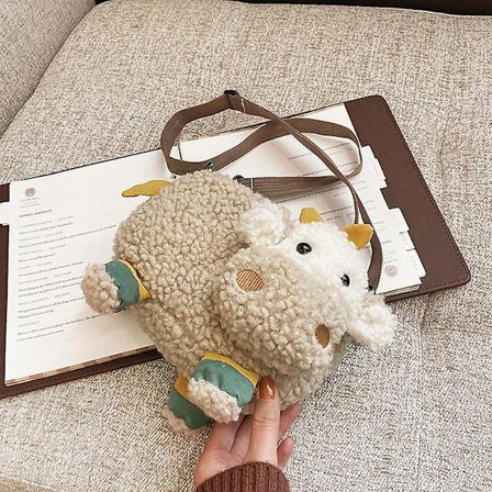 Söt Cartoon Cow Shape Plysch Messenger Bag liten handväska