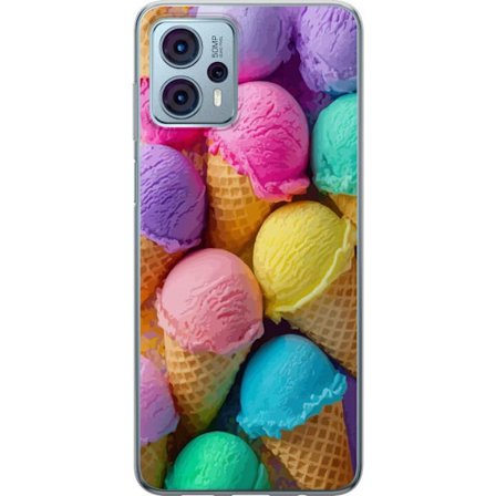 Yhteensopiva Puhelinkuori Motorola Moto G23 Sateenkaari jäätelö motiivi värikkäillä jäätelöillä kääröissä, makea, värikäs ja kesäinen jälkiruokamotiiv