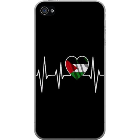 Kompatibelt Mobilskal till Apple Apple iPhone 4s Palestina hjärta med EKG linje i flaggfärger svart röd vit grön symbol för kärlek styrka och fr