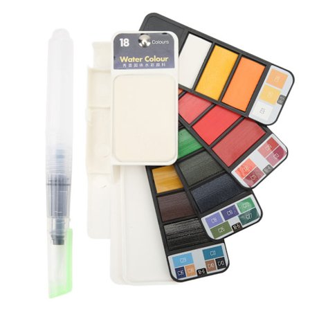 Sammenleggbart akvarellmalingsett 18 farger Hurtigtørkende kompakt bærbar reise lomme akvarellsett for malingsdesign